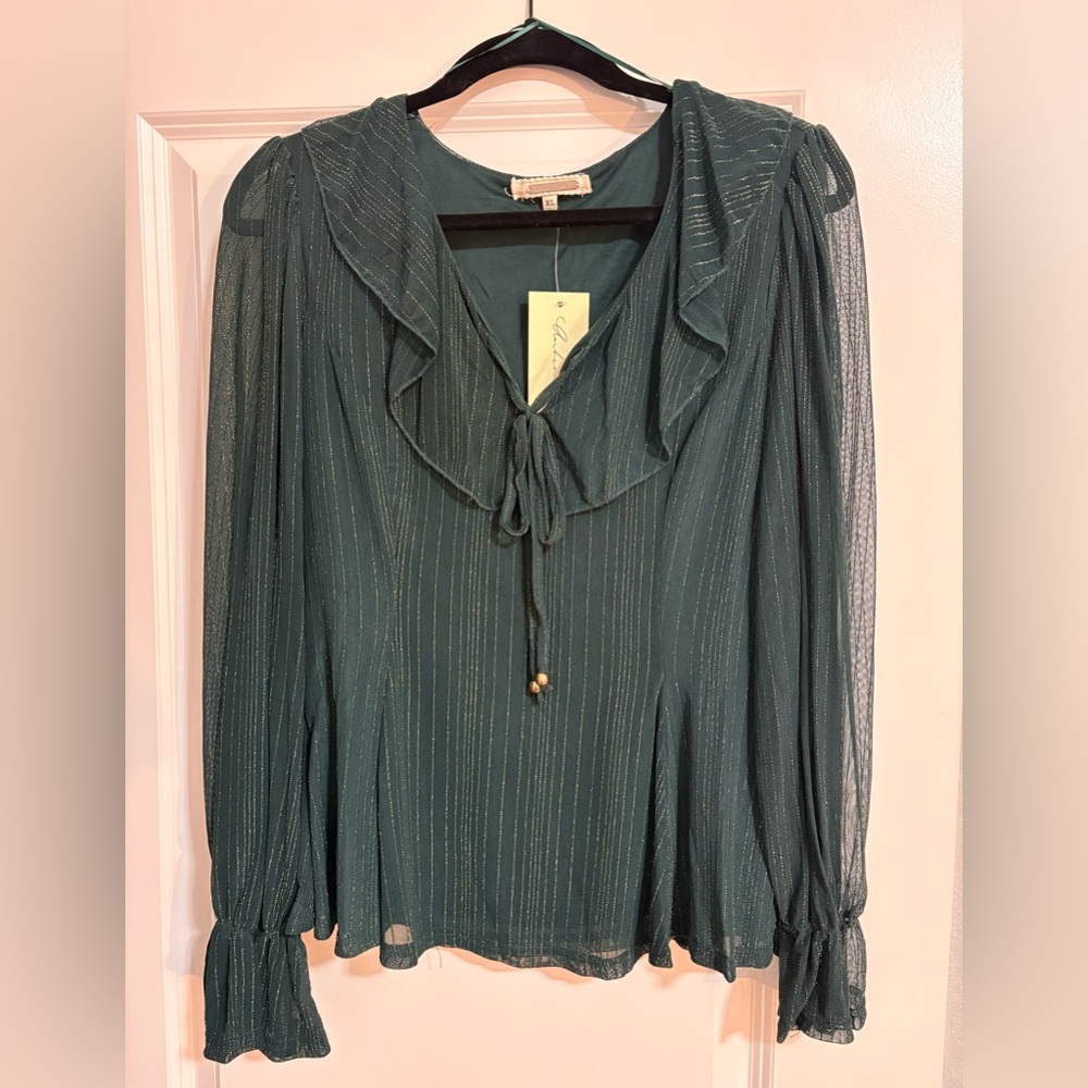 Elegant Green Ruffled Women's Top